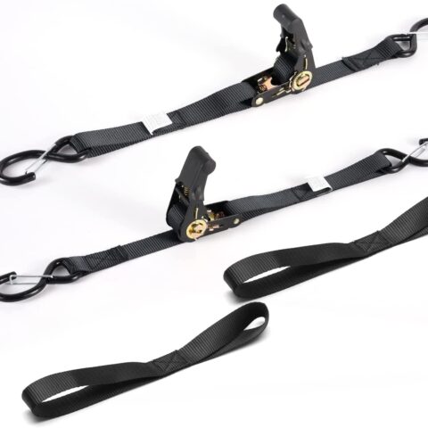 Caiman Boat Trailer Transom Ratchet Tie Down Straps with Latching Hooks 2400 LBS