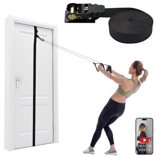FITKIT Door and Wall Moveable Anchor Straps with Adjustable Anchor Points for Resistance Bands, Workout Attachment for Home Gym, Fits 6-8 ft Doors